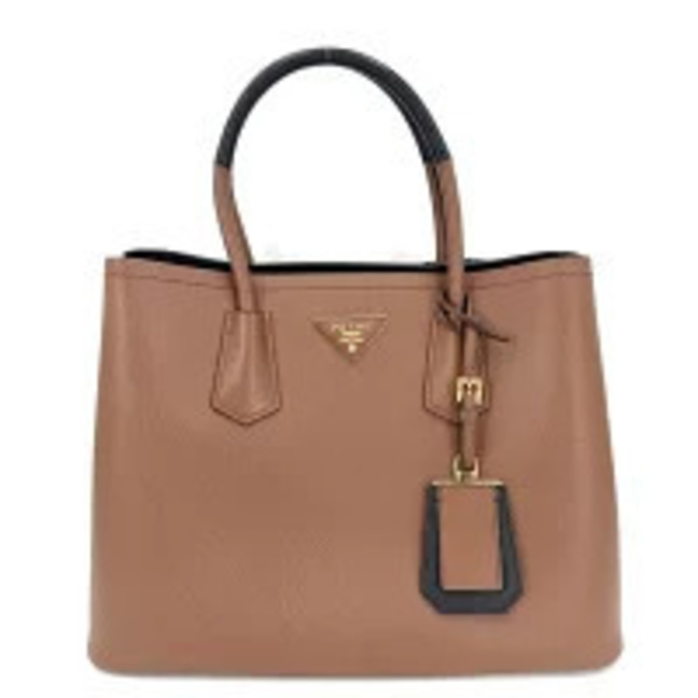 Prada Doubl Tote Bag Triangle Leather Brown